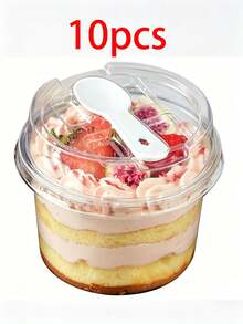 200 Peças Caixas Transparentes Quadradas para Bolo, Pudim e Sobremesa com Tampas, Colheres e Adesivos Decorativos, Caixas Multifuncionais para Mousse de Bolo Adequadas para Frutas, Sorvete, Iogurte, Natal, Halloween, Festas de Aniversário - Visão 18