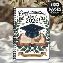 1pc Graduation Guest Book & Message Sign-In Book, With Graduation Cap And Laurel Wreath Design - Diploma Design Pages For Classmates And Alumni To Sign And Leave Messages - Graduation Party Ceremony Commemorative Gift Book - E - View 3