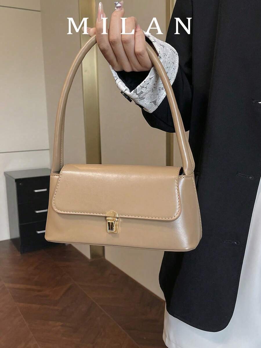 柔軟PU金屬扣裝飾復古貝殼法棍包 女款單肩包 新款女包 小手提包 小方包