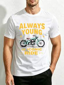 Camiseta de Cuello Redondo para Hombre con Diseño de Motocicleta Vintage, Corte Holgado,% Algodón, Moderna y Versátil, Tejido Suave y Cómodo, Adecuada para Uso Diario y Regalos Navideños - Negro - Ver 7