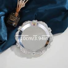 1pc 4-Inch Vintage Round Elegant Metal Tray, Snack Nut Fruit Decorative Plate, Suitable For Home Party Wedding Picnic (Not Food ) - Multicolor - View 6
