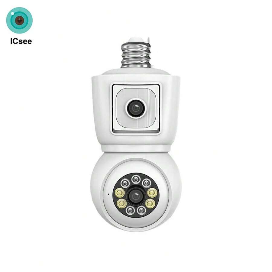 Cámara WiFi ICsee E27 de 6MP con Lente Dual, Pantalla Dual, Seguimiento Automático, Audio Bidireccional y Visión Nocturna en Color para  Interior
