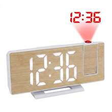Relógio Digital Projetor Mesa Despertador LED Madeira USB - Tamanho Único - Visão 2