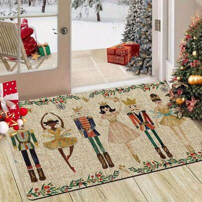 1pc Indoor Entrance Welcome Doormat Nutcracker And Ballerina Flannel Non-Slip Comfortable Easy To Clean Perfect For Bedroom Living Room Or Home Decor Entryway Mat Ideal For Christmas New Year And Holiday Decorations