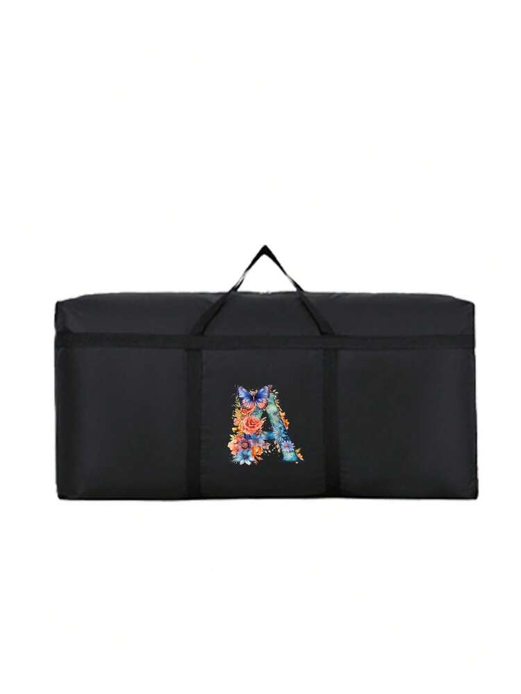 Floral Butterfly Letter Print Large Travel Bag - Waterproof Travel Weekend Bag, With Reinforced Handles, Unisex, Spacious, Fashionable Overnight Gym Bag, Suitable For Travel, Sports, Moving And Daily Use, Durable Black Polyester Travel Bag, Decorated With Artistic Letter Pattern, Lightweight And Portable, Suitable For Weekend Getaways, Business Travel And Outdoor Activities, Back To School Essential, Teacher's Day Gift, Back To School Gift - Black - View 25