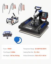 8-In-1 Heat Press Machine, 380 X 380 Mm Heat Press, Digital Control, Multifunction, For T-Shirts, Caps, Mugs, Plates, Blue - 查看 8