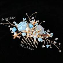 1PC Exquisite Ocean Hair Comb, Handmade Woven Starfish & Shell Hair Stick Comb, Beach Vacation Side Hair Accessory,Haircomb - Multicolor - View 6