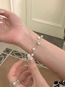 BALMORA Exquisite Luxury S925 Sterling Silver Pearl Bracelet, Gift For Girlfriend - Silver - View 4
