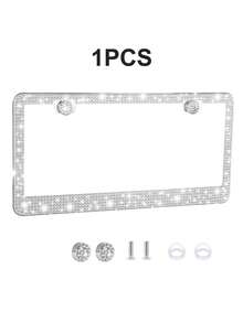 2pcs/1pc Shiny Rhinestone License Plate Frame - Sparkling Crystal Inlaid Stainless Steel, Shiny Screw Caps, Long-Lasting Shine, Unobstructed Design, Fashionable Diamond Car Accessories, Unisex - Style a - View 19