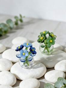 2 piezas/Set Escultura de flor de margarita de vidrio mini linda, flores de vidrio de colores, pequeño ramo con jarrón, decoración para mujeres, regalo del Día de la Madre, decoración del hogar, adorno de escritorio - A - Ver 2