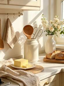 Minimalist White Resin Chopstick And Utensil Holder, Nordic Style Kitchen Utensil Rack With Wooden Tray, Multifunctional Knife Fork Spoon Storage Rack Suitable For Home Kitchen, Dining Table, Coffee Shop, Bistro, Countertop Organization, Table Decoration, Durable Resin Material, Easy To Clean, Perfect For Daily Kitchen Use And Tabletop Display - Multicolor - View 5