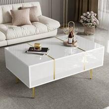 Modern And Simple White Lacquered Coffee Table With 2 Drawers - 白色 - 查看 2