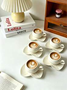 6set/1set Taza de café y platillo de tulipán crema 90ML Taza de espresso, cerámica resistente al calor, gruesa y fácil de limpiar, perfecta para servir espresso y café árabe. Estas tazas de café estilo saudí son ideales para el té de la tarde, cafeterías y uso en la cocina - un gran regalo. Adecuado para el té de la tarde en el hogar, beber en la oficina - Multicolor - Ver 7
