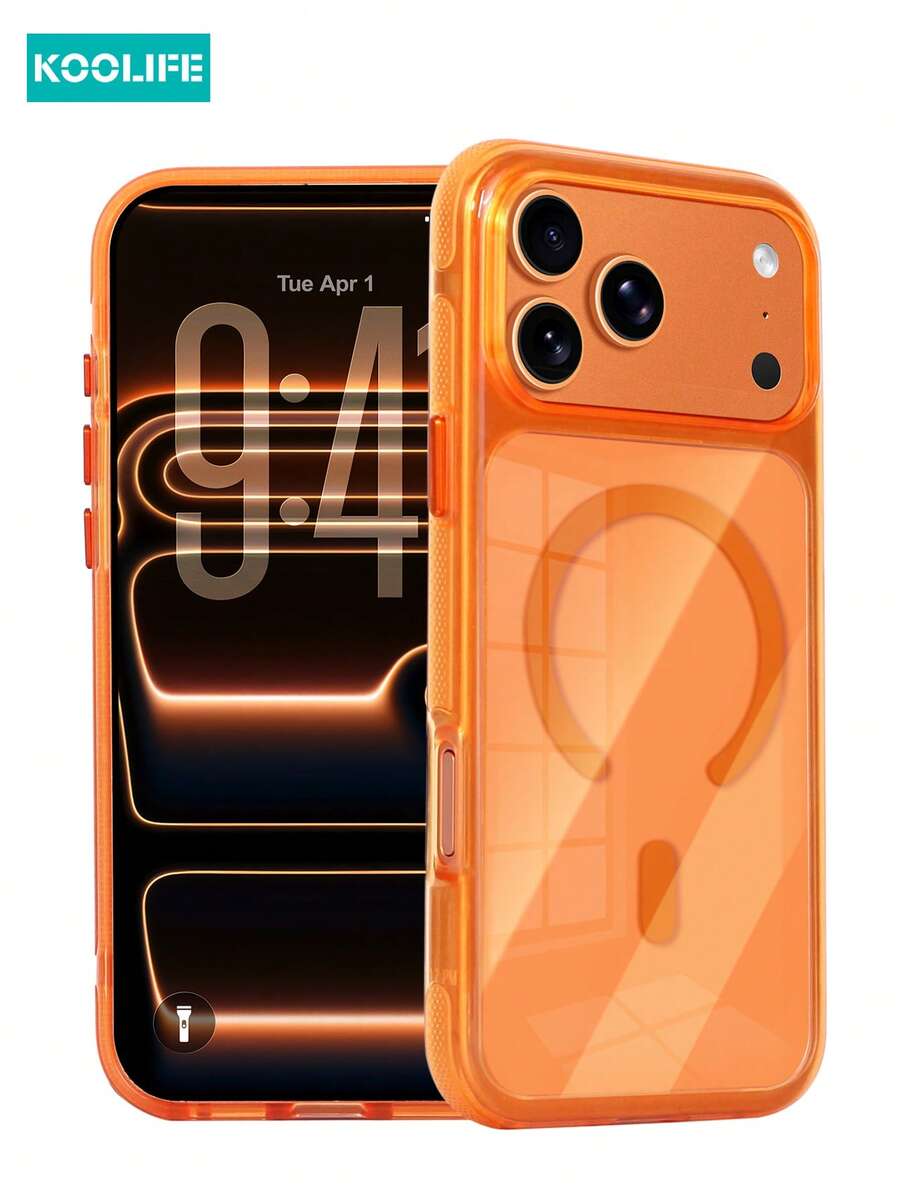 KOOLIFE Orange Translucent MagSafe Phone Case, Made Of Anti-Yellowing Anti-Oxidation PC+TPU Hybrid Material, Unique Style Design, Shockproof, Full Lens Protection, Supports Wireless Charging. Compatible With Iphone 18 Pro/18 Pro Max/17/17 Pro/17 Pro Max.