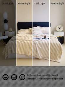 1pc White Ultra Soft Warm Striped Blanket - Machine Washable Polyester Material, Best Choice For Spring And Autumn, Suitable For All Seasons, Perfect For Sofa And Bed - Creamy White - View 4