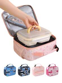 1pc Cute Cartoon Print Insulated Lunch Bag, Simple Large Capacity Lunch Box Bag, Insulated Soft Mini Cooler Bag, Back To School Insulated Meal Bag, Unisex Car Pattern, Fashionable Handheld Insulated Lunch Bag, Food Storage Organizer Bag, Lunch Box Handle, Suitable For Girls, Students, Office Workers To Carry Lunch, Travel, Outdoor Picnic - Multicolor - View 3