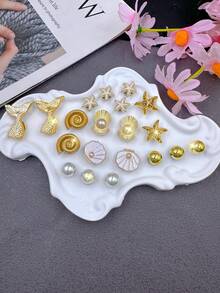 20 piezas Serie de Verano Encantos para Zapatos, Incluye Estrella de Mar 3D, Concha, Caracol, Decoraciones de Moda DIY para Zapatos de Jardín, Sandalias y Otros Zapatos, Regalo de Vacaciones - Dorado - Ver 1