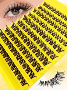 120pcs C Curl Individual Cluster False Eyelashes, Cat Eye Style Long Fine Fluffy Cluster Lashes, 8-16mm, DIY Segmented Individual Cluster False Eyelashes Pointed Tip Lash Extensions - Black - View 2