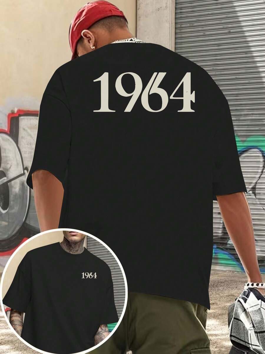 Retro 1964: Imprescindible para los amantes de la nostalgia. Camiseta de manga corta para hombre, con estampado vintage de 1964 en ambas caras. - Negro - Ver 1