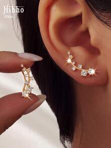 Hihho 1 Pair White Zirconia Ear Studs For Women, Elegant And Cute Jewelry Earrings Suitable For Daily Wear, Holidays And Gatherings - Earrings - View 1