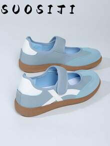 2026 Neue flache Große Größen 36-41 Damen Klettverschluss Studenten Sport Casual Mode weiße Sneaker deutsche Trainingsschuhe - Blau - Übersicht 1