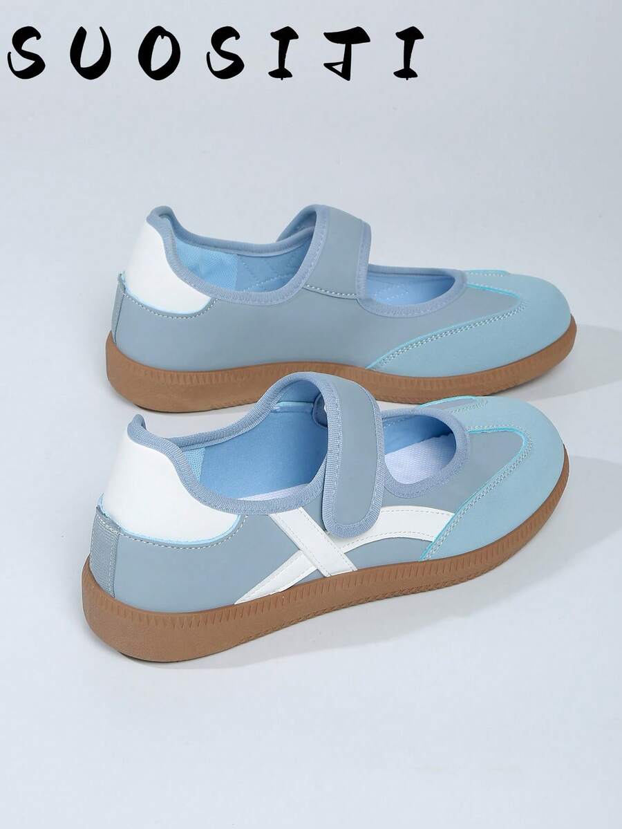 2026 Neue flache Große Größen 36-41 Damen Klettverschluss Studenten Sport Casual Mode weiße Sneaker deutsche Trainingsschuhe - Blau - Übersicht 1