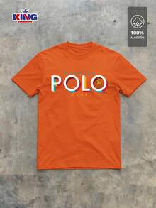 Original HPC POLO T-Shirt With Round Neck And Short Sleeves – Themed Graphic Design "HPC: Retro Typography Houston" – 100% Cotton - 橘色 - 查看 2