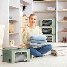 Sorbus Storage Bins with Metal Frame - Stackable and Foldable Clothes Organizer Bags - Oxford Fabric Storage Containers with Large Clear Window and Carry Handles Bedroom Organization for Bedding and Linen - Verde Azulado Verde - Ver 3