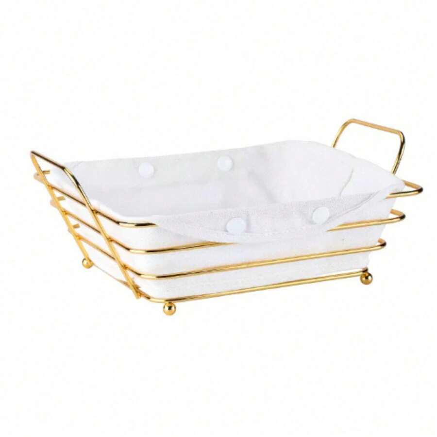 Versatile Detachable Liner Bread Serving Basket, 2 Size Choices, Premium Golden Wire Frame With Reusable White Fabric Bag, Breathable & Dustproof Design For Bread Preservation And Household Storage Organization - Gold - View 1
