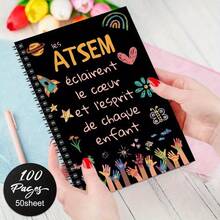 精緻法式 ATSEM 感謝筆記本－黑色螺旋裝訂，100 頁，彩色教育設計，含手印、花卉與勵志金句－適合教師、退休、畢業或生日禮物 - J - 查看 3