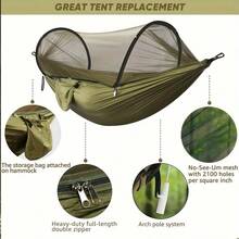 3-In-1 Premium Double Hammock With Mosquito Net, Easy Install, Compatible With Sturdy Frames, Spacious Camping Bed, Lightweight & Durable For Travel, Camping & Courtyard - Dark Green - View 7