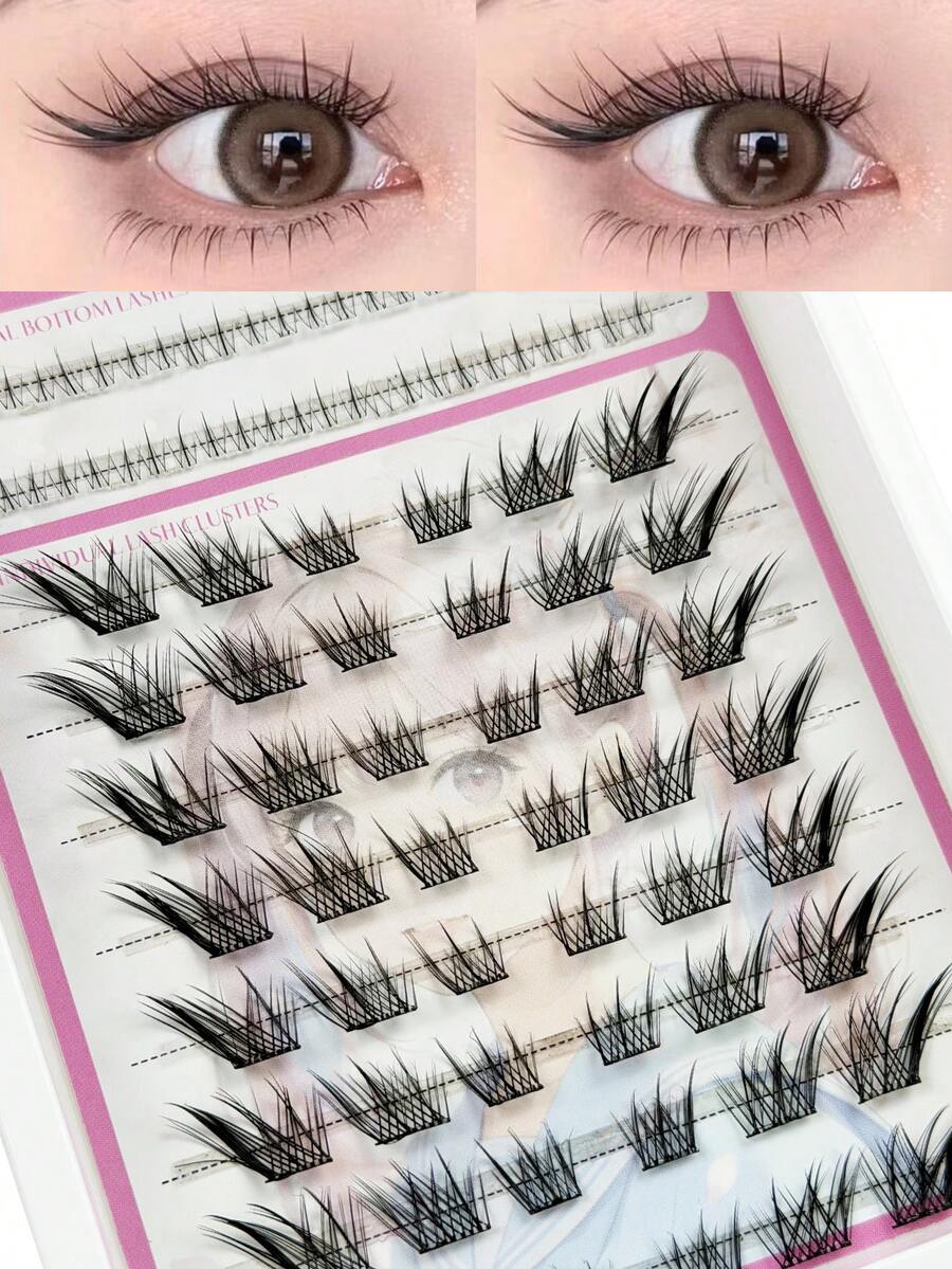 72 Pcs C Curl Cluster Lashes With Bottom Lashes Disposable Self-Adhesive Individual Eyelashes Japanese Style Anime Cat Eye Lashes Natural Look Clusters Eyelashes Suitable For Parties Daily And Festival Makeup