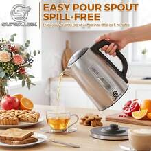 SUPERLEX 1.7L Electric Tea Kettle With Visual Water Level Display, 3000W Fast Boiling Water, Auto Shutoff On Low Water & Dry Boil Protection. Stainless Steel Kettle Body With Anti-Scald Design, Great For Coffee And Tea. - UK Plug(220-240V) - View 9