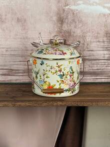 Vintage Luxury Enamel Storage Bucket With Lid, Large Capacity Home Storage Jar, Classic Colorful Floral Print Design, Fine Smooth Enamel Material Moisture-Proof Stain-Resistant Easy To Clean, Equipped With Metal Handle And Wooden Grip, Convenient And Effortless To Move, Sealed Lid Design Effectively Prevents Dust And Insects, Practical Storage For Kitchen Ingredients, Snacks And Dried Goods - View 12