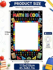 Marco de fotos de poliéster con patrón de calculadora y regla de arcoíris, tela de fondo rectangular para fotografía con geometría educativa, con almohadillas de metal, adecuado para clases de matemáticas, fiestas de bienvenida al regreso a la escuela, fiestas de cumpleaños, decoraciones de fiesta. - Temporada de regreso a clases - Ver 14