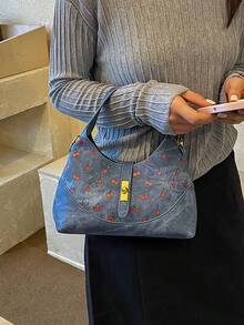 女款手提包 女款斜背包 時尚優雅極簡商務購物復古馬鞍包 藍色 - 藍色 - 查看 6
