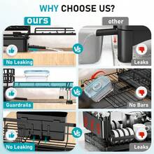 1pcs Expandable Dish Drying Rack Carbon Steel Dish Rack For Kitchen Counter, Space Saving Dish Drainer With Utensil Holder And Drainboard - Black - View 8