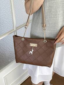 Personalized Large Capacity Women's Bag 2026 New Style Fashion Commuter Vintage Chain Handle Shoulder Bag Embossed Print Tote Bag - Brown - View 8