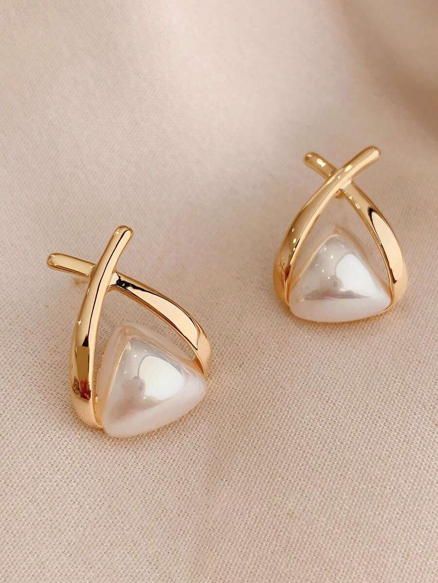1 Pair Fashionable Faux Pearl Stud Earrings, Designed For Women, Suitable For Wedding, Engagement, Anniversary Party, Valentine's Day Gift - 1# - View 1