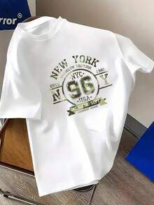 Camiseta de manga corta para hombre de talla grande, 100% algodón, estilo deportivo NYC 1980 96 American New York Style, camiseta cómoda y casual de manga corta para verano, TALLA GRANDE - Blanco - Ver 1