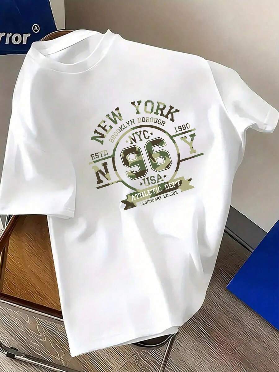Camiseta de manga corta para hombre de talla grande, 100% algodón, estilo deportivo NYC 1980 96 American New York Style, camiseta cómoda y casual de manga corta para verano, TALLA GRANDE - Blanco - Ver 1