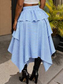 Women's Summer Casual Striped Ruffle Asymmetric Hem Drawstring Waist Skirt - Multicolor - View 2