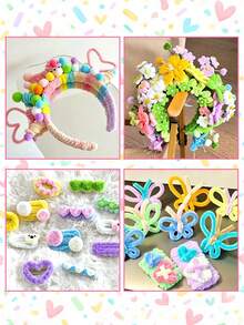 1 conjunto Kit DIY para Fazer Buquê de Macaron, Hastes de Chenille Limpadores de Tubo, Varetas Torcidas, Decoração de Chá de Bebê, Suprimentos de Flores DIY, Artesanato de Buquê Feito à Mão, Lembrancinha de Festa - Multicolorido - Visão 7