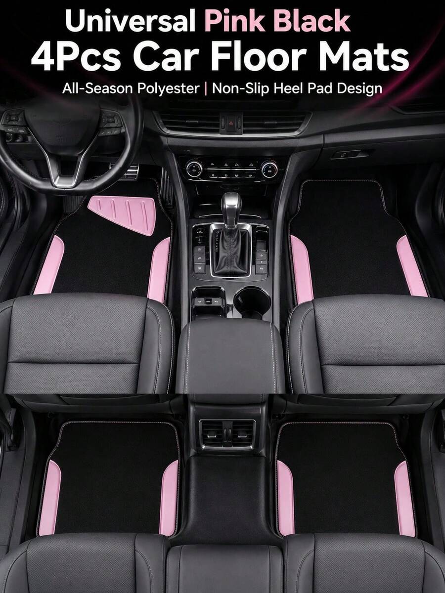 4pcs Patterned Car Floor Mats, Simple & Stylish, Water-Absorbent & Anti-Slip, Washable, Fashionable Interior Protection, Suitable For Sedans, Hatchbacks And SUVs, All-Season Use, Car Owner Essential