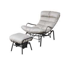 Beige Leather Upholstered Casual Chair And Ottoman Set, Padded High Back Steel Frame Single Chair, Suitable For Living Room/Bedroom/Reading Nook - White - View 3