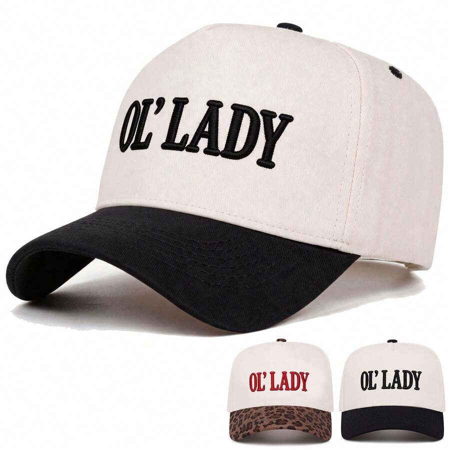 1pc OL' LADY Embroidered Baseball Cap, Colorful Contrasting Beanie Hat - A - View 1