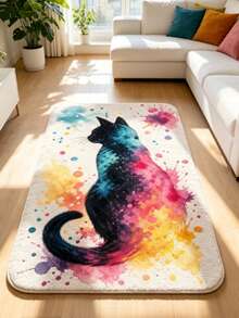 1 Stück Aquarell Bunte Katzen-Silhouette Kunst Bodenmatte, Personalisierter Ästhetischer Stil Dekorativer Teppich, Badezimmer Saugfähige Fußmatte, Stil Raum Ästhetische Atmosphäre Decke, Süßer Künstlerischer Stil Akzent, Kleiner Teppich, Bodenmatte, Heimdekoration, Kleiner Teppich, Badezimmermatte, Kleine Bettdecke, Schlafzimmer Teppich, Waschbarer Teppich - Mehrfarbig - Übersicht 1