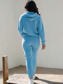CONJUNTO DEPORTIVO CASUAL DE  2 PIEZAS  PARA MUJER, SUDADERA CON CAPUCHA Y PANTALON  (LS2023) - Azul menta - Ver 2