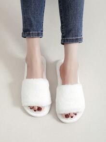 Women's Fuzzy Slippers, Comfortable Quiet Open-Toe All-Season Slippers - White - View 1