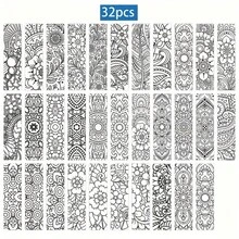 Juego de 32 piezas de marcapáginas para colorear con diseños de mandala - Patrones intrincados en blanco y negro, diseños florales y de mandala, actividades de colorear para Navidad y cumpleaños - A - Ver 7